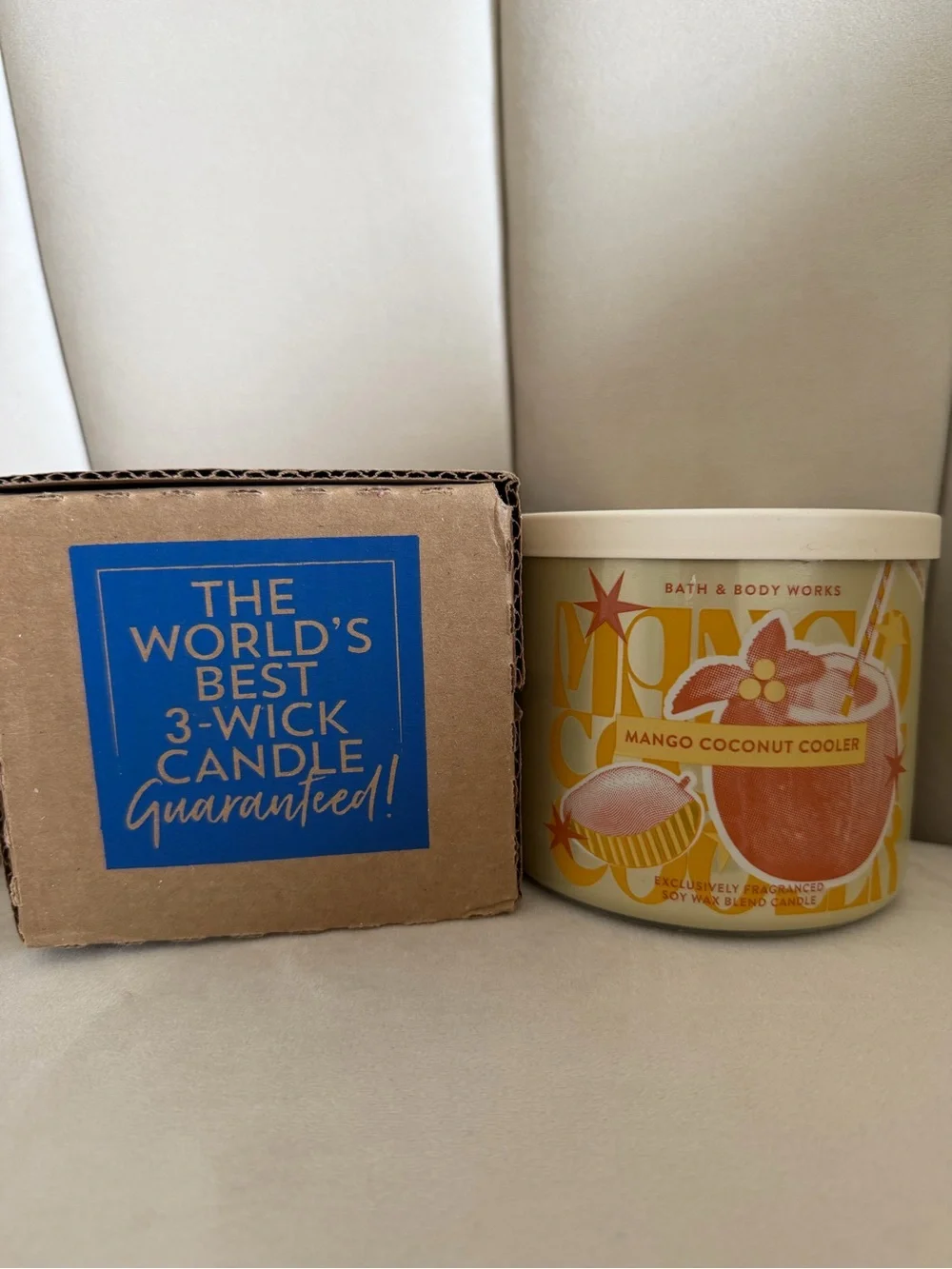 NWT Bath & Body Works 3 Wick Mango Coconut Cooler Jar Wax Candle Home Decor